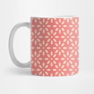 Floral Geometrical Pattern, Color Block Coral and Cream Mug